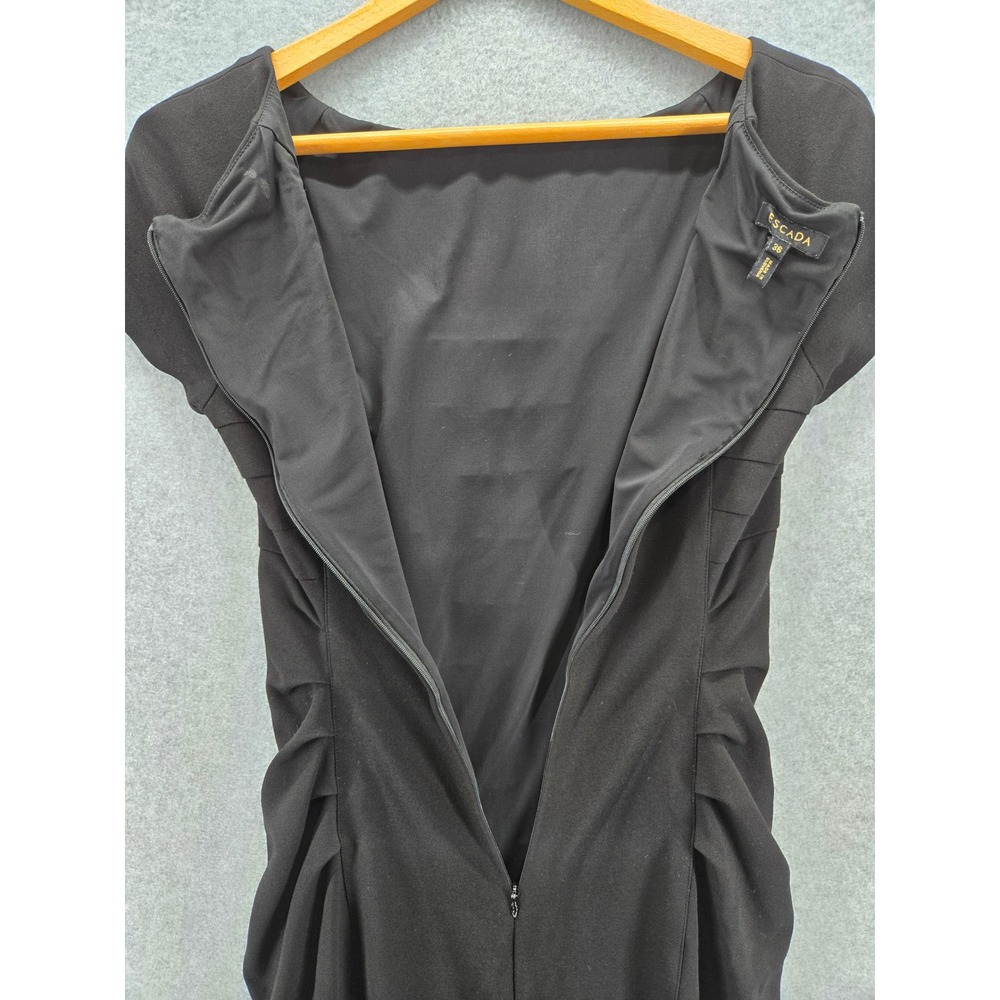 Escada Black Pintuck Ruched Sheath Dress Short Sleeve Boat Neck Size 36 4 - Picture 6 of 9